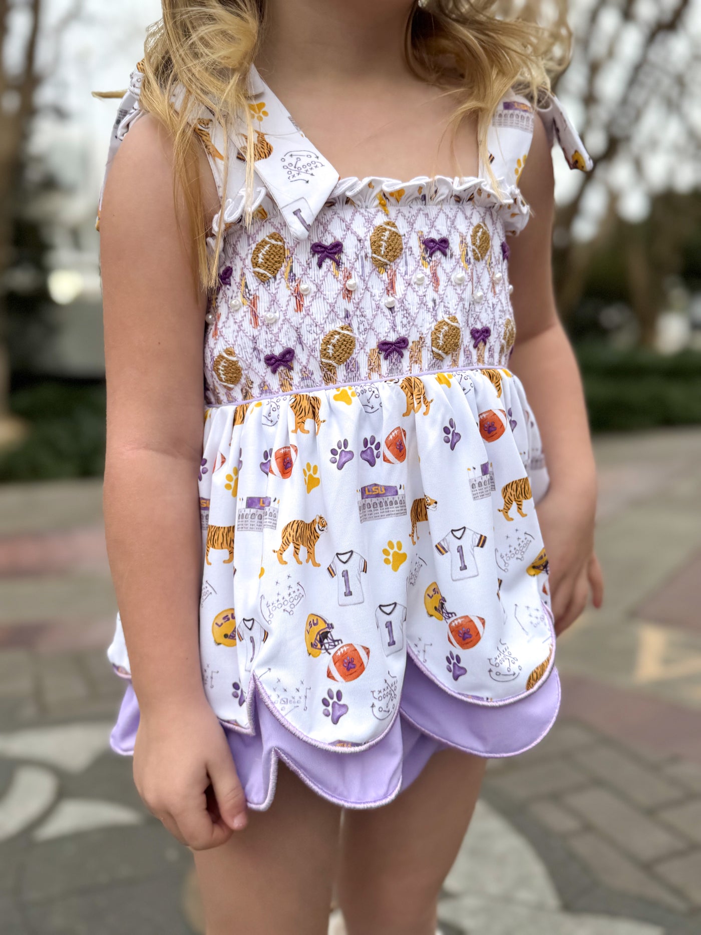 Tiger Girl Pearls Smocked Set