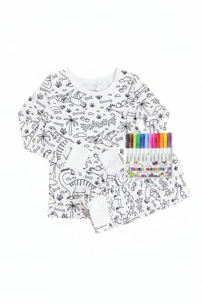 Dinosaur Colorable Two Piece Pajama Set  - Caden Lane