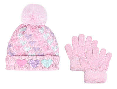 Heart Printed Chenille Hat & Glove Set - OMG Accessories