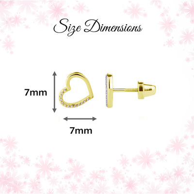 Girls 14K Gold-Plated Open Heart Screw Back Earrings Kids