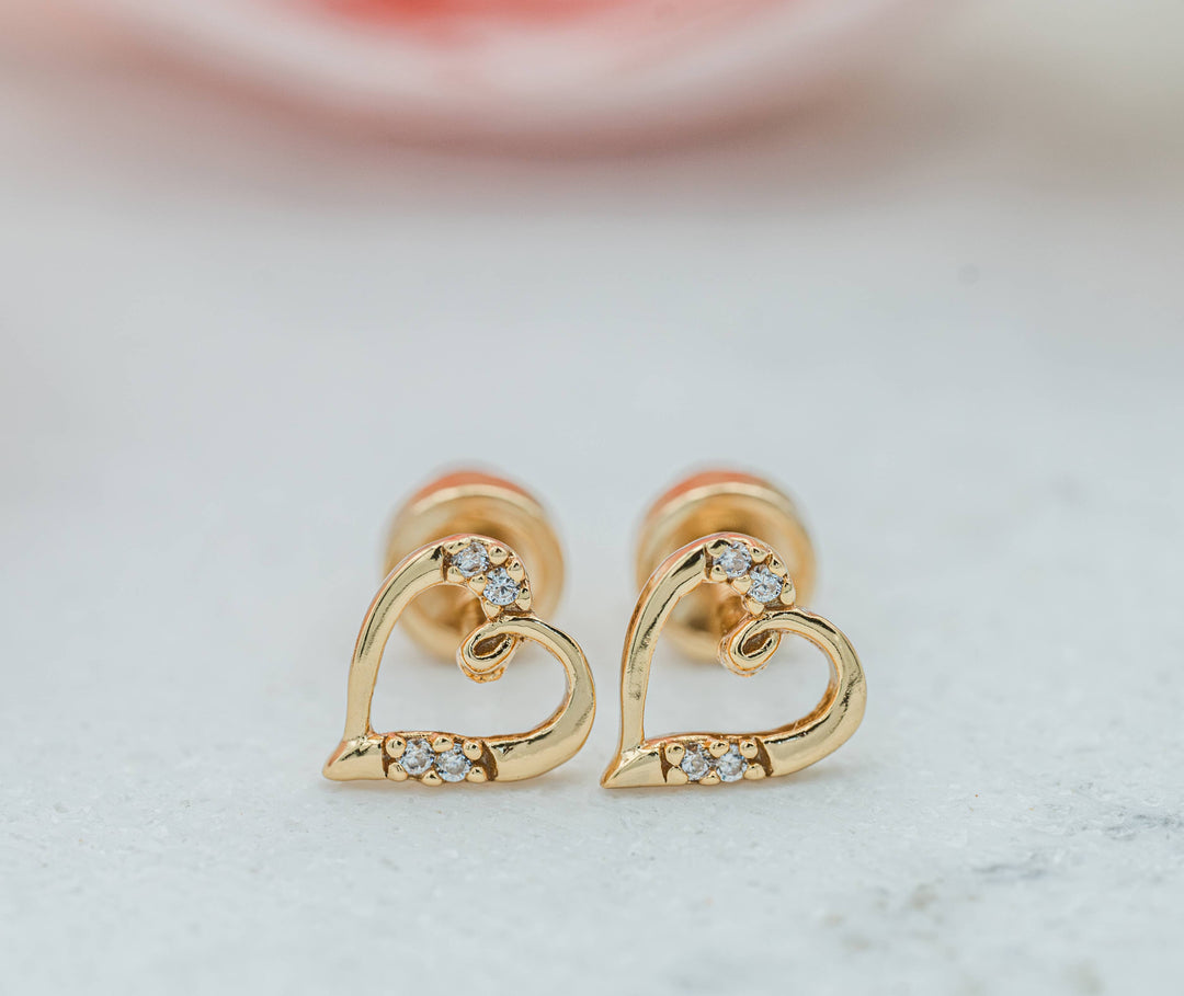 Girls 14K Gold Heart Screw Back Earrings - Cherished Moments