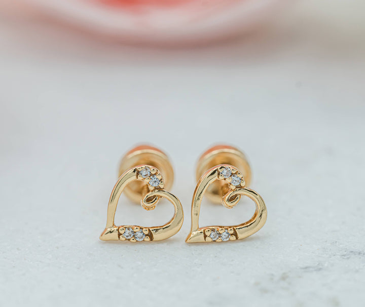 Girls 14K Gold Heart Screw Back Earrings - Cherished Moments