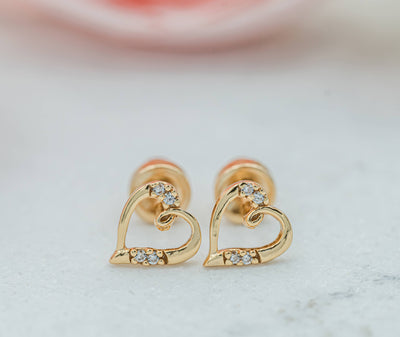 Girls 14K Gold Heart Screw Back Earrings - Cherished Moments