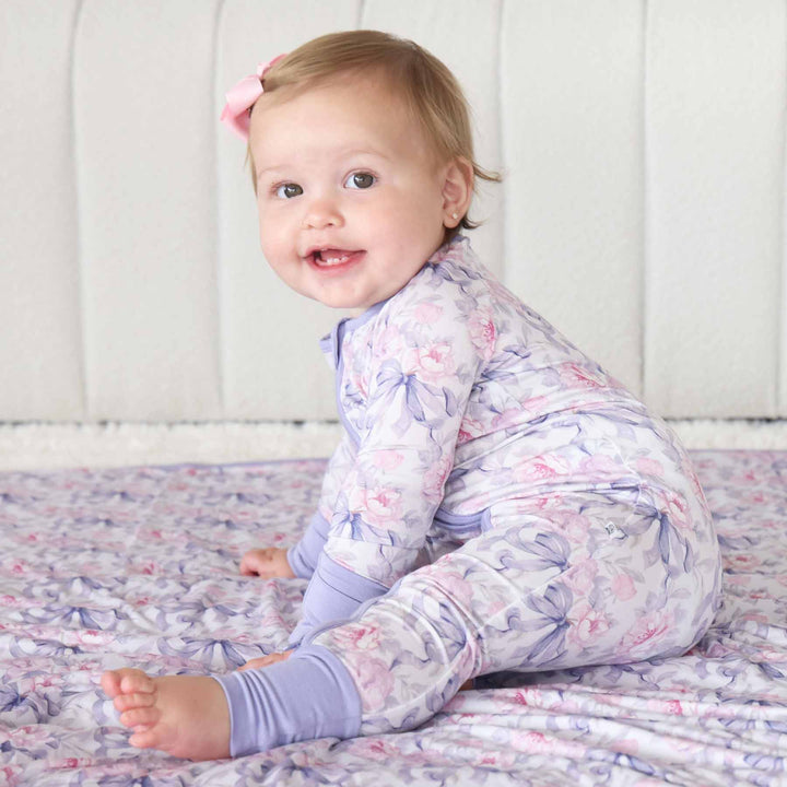 Lavender Bows & Roses Convertible Zip Romper - Caden Lane
