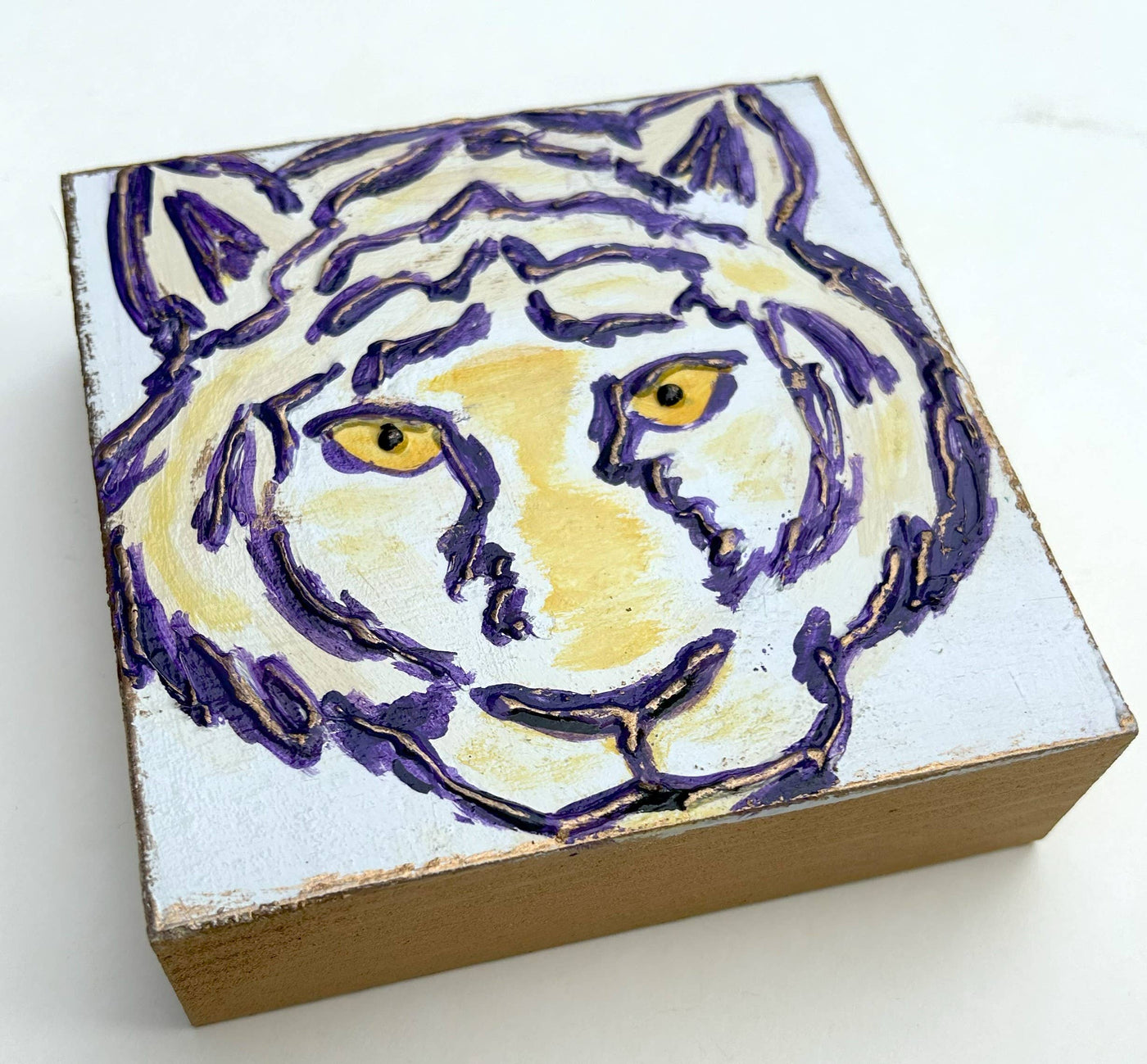 LSU Tiger Hand Painted Textured Block Canvas - Coddiwomple