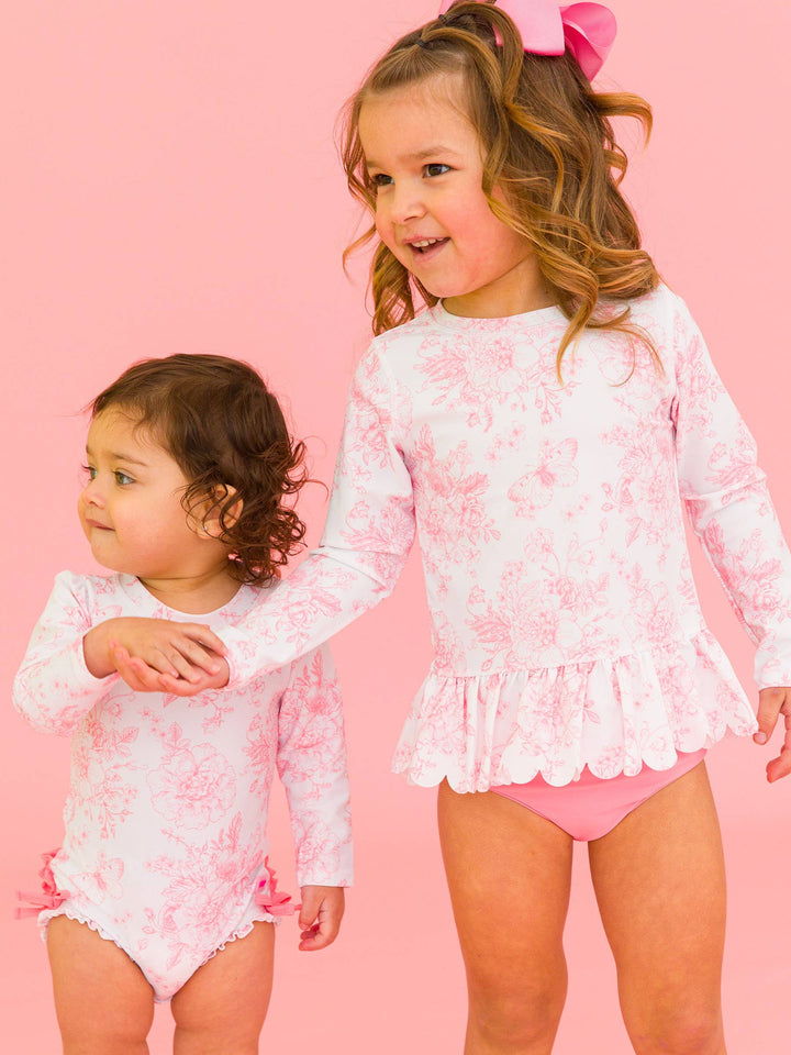 Pink Toile 2PC Rash Guard Set - RuffleButts