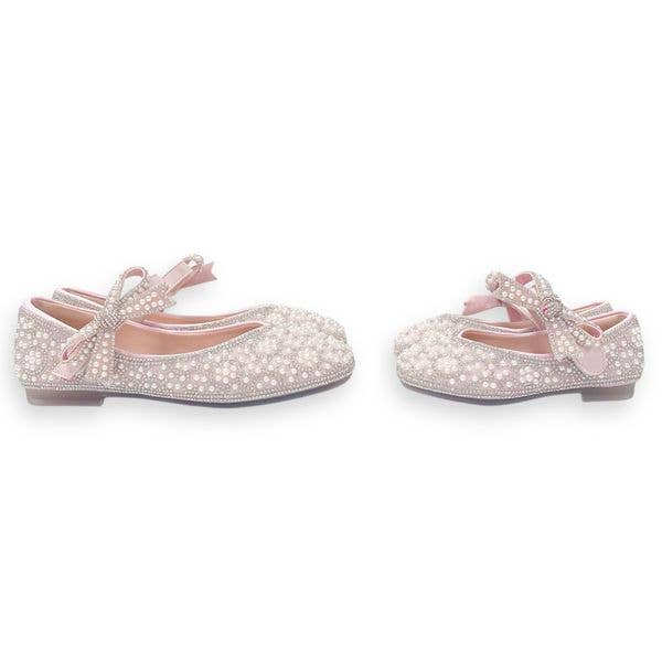 Bow Strap Jewel Pearl Pink Shoes - Doe a Dear