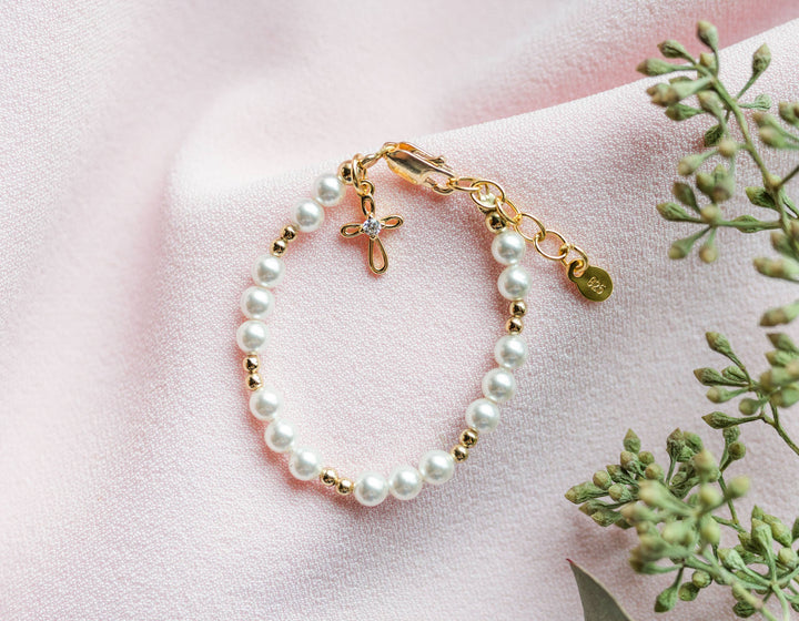 14K Gold-Plated Baby Cross Bracelet - Cherished Moments