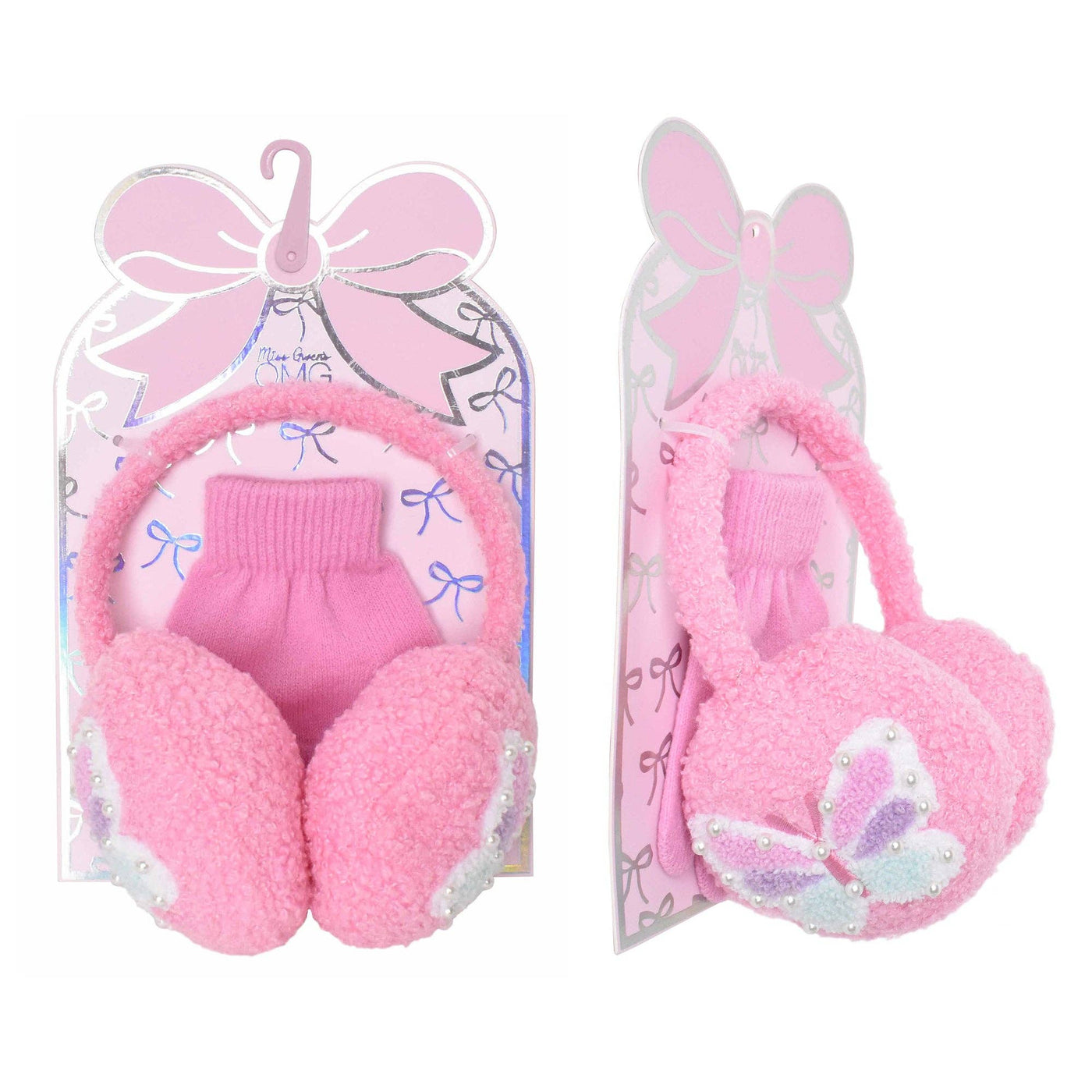 Pink Chenille Butterfly Ear Muff & Glove Set - OMG Accessories