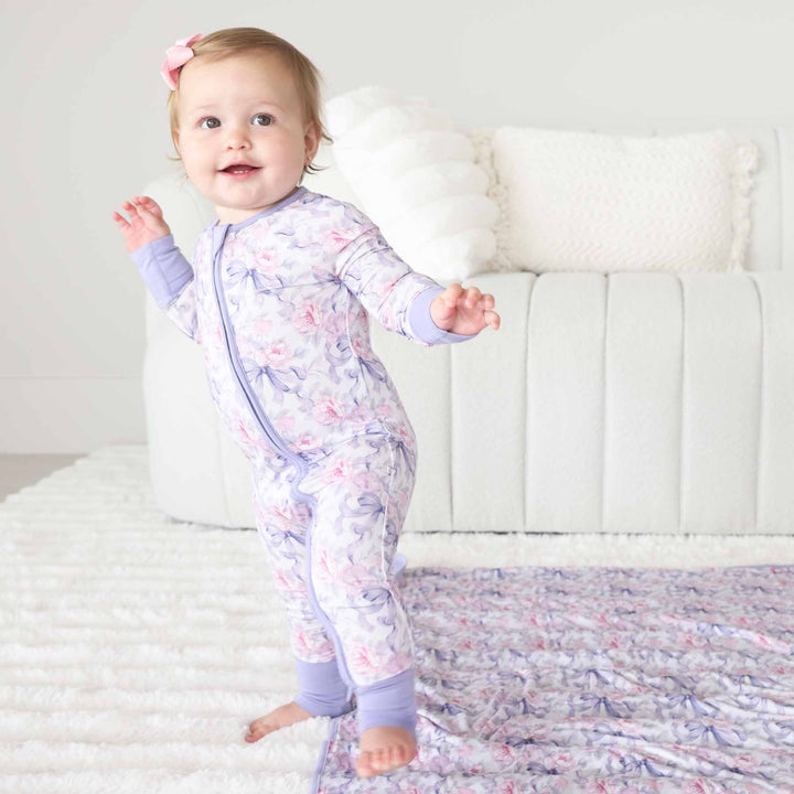 Lavender Bows & Roses Convertible Zip Romper - Caden Lane