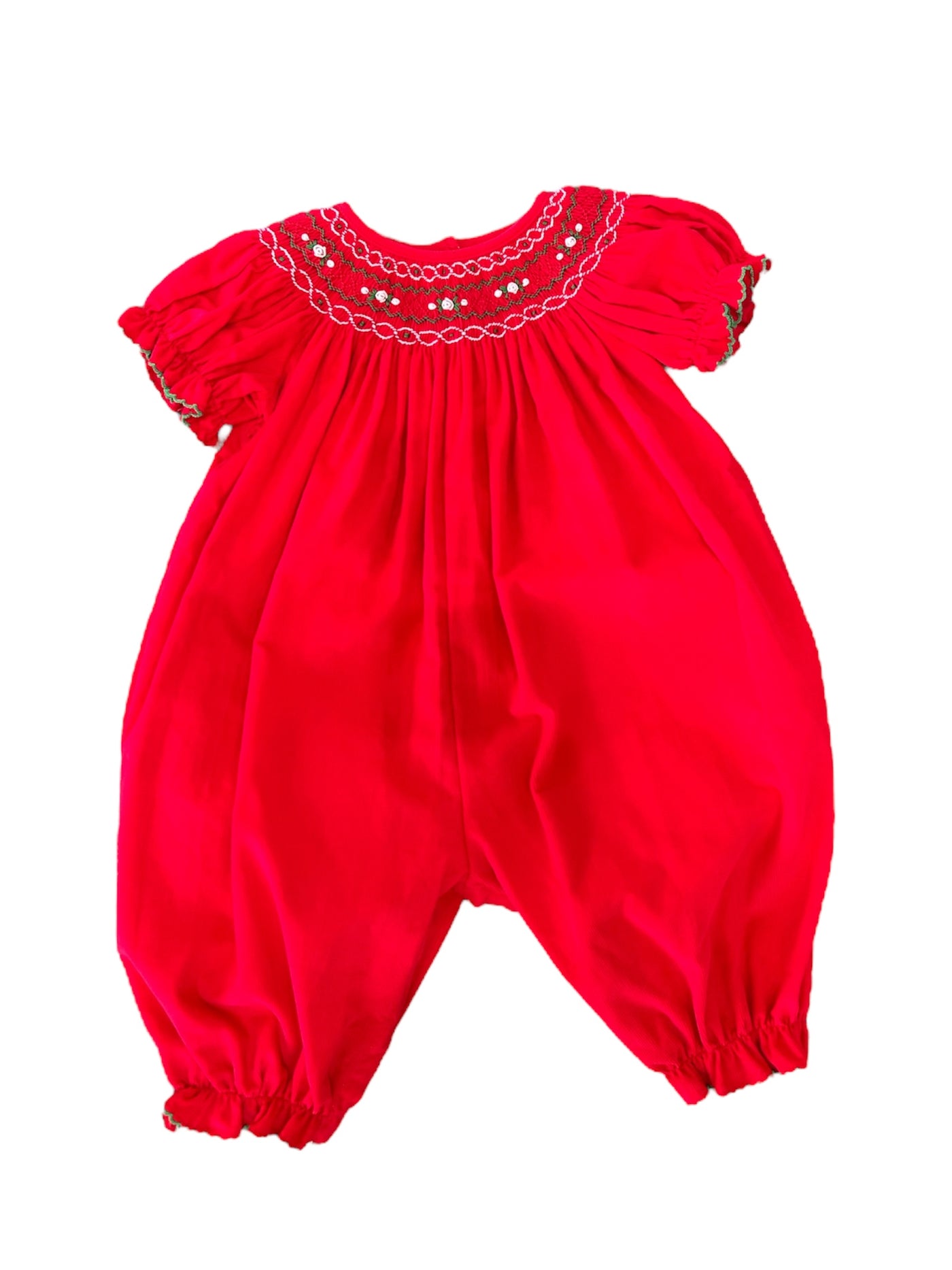 Girls Red Corduroy Christmas Romper - petit bébé