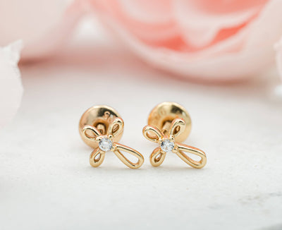14K Gold Cross Screw Back Earrings - Cherished Moments