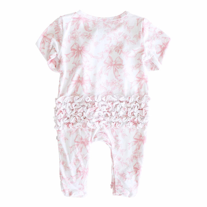 Pink Fancy Frills Bows Ruffle Zipper Footie - Caden Lane
