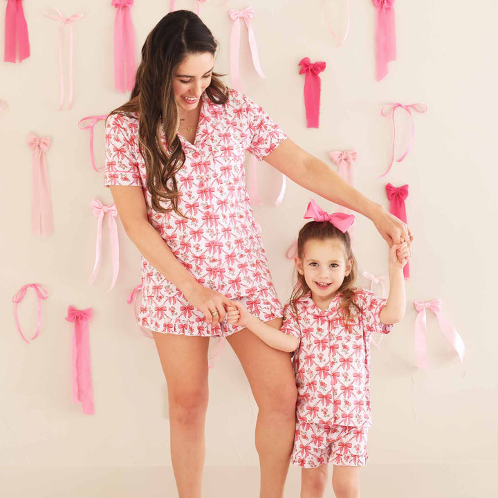 Shorts Pajama Set Pink Bows - Caden Lane