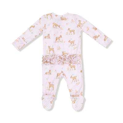 Little Fawn Pink Bamboo Ruffle Footie - Angel Dear