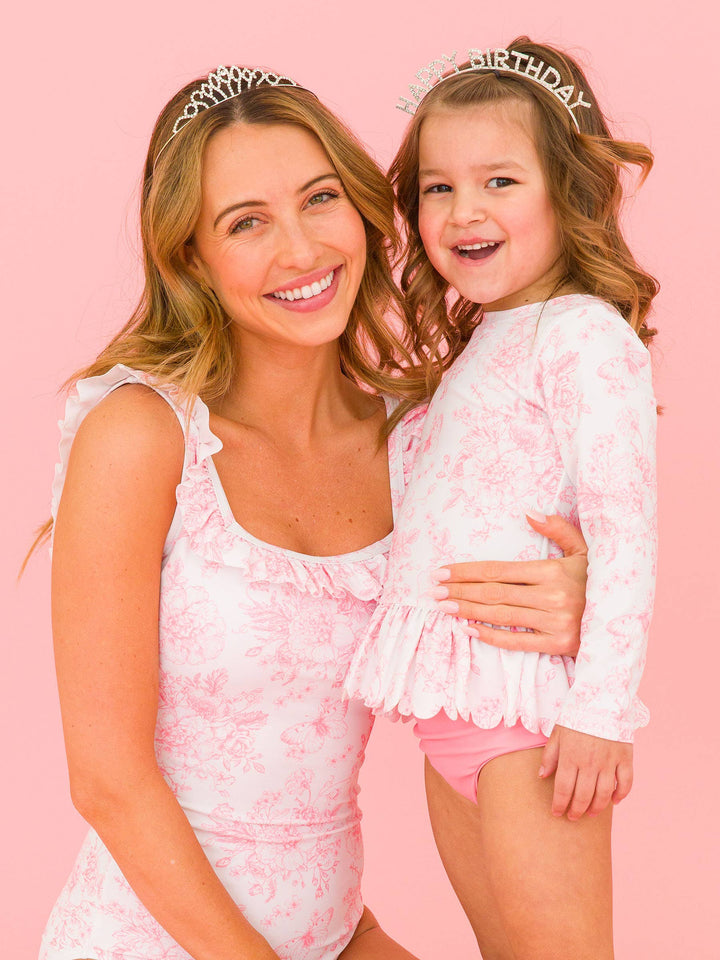 Pink Toile 2PC Rash Guard Set - RuffleButts