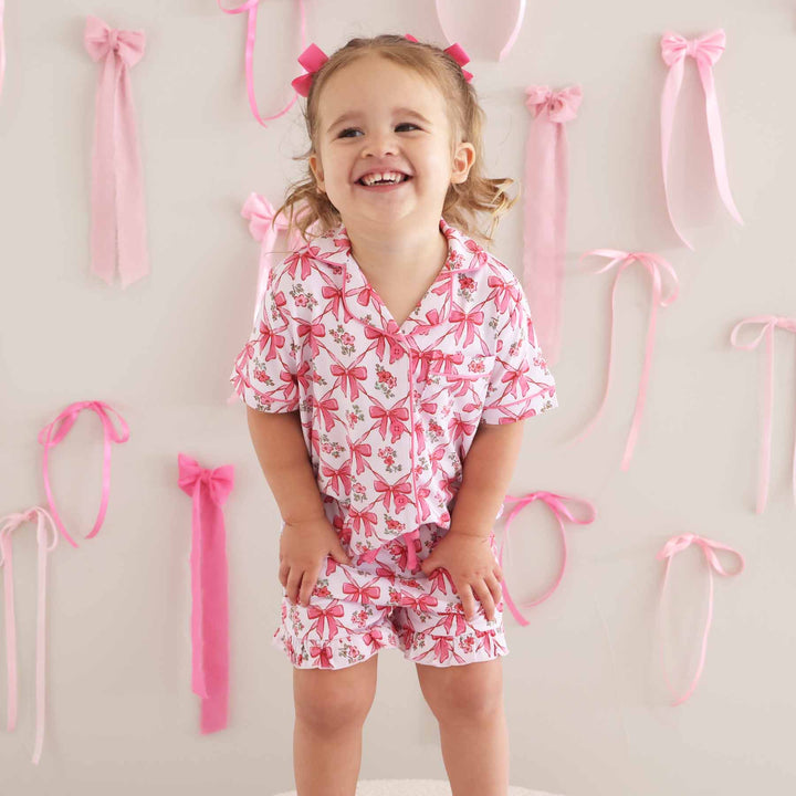 Shorts Pajama Set Pink Bows - Caden Lane