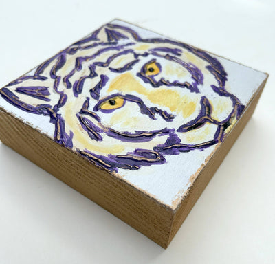 LSU Tiger Hand Painted Textured Block Canvas - Coddiwomple