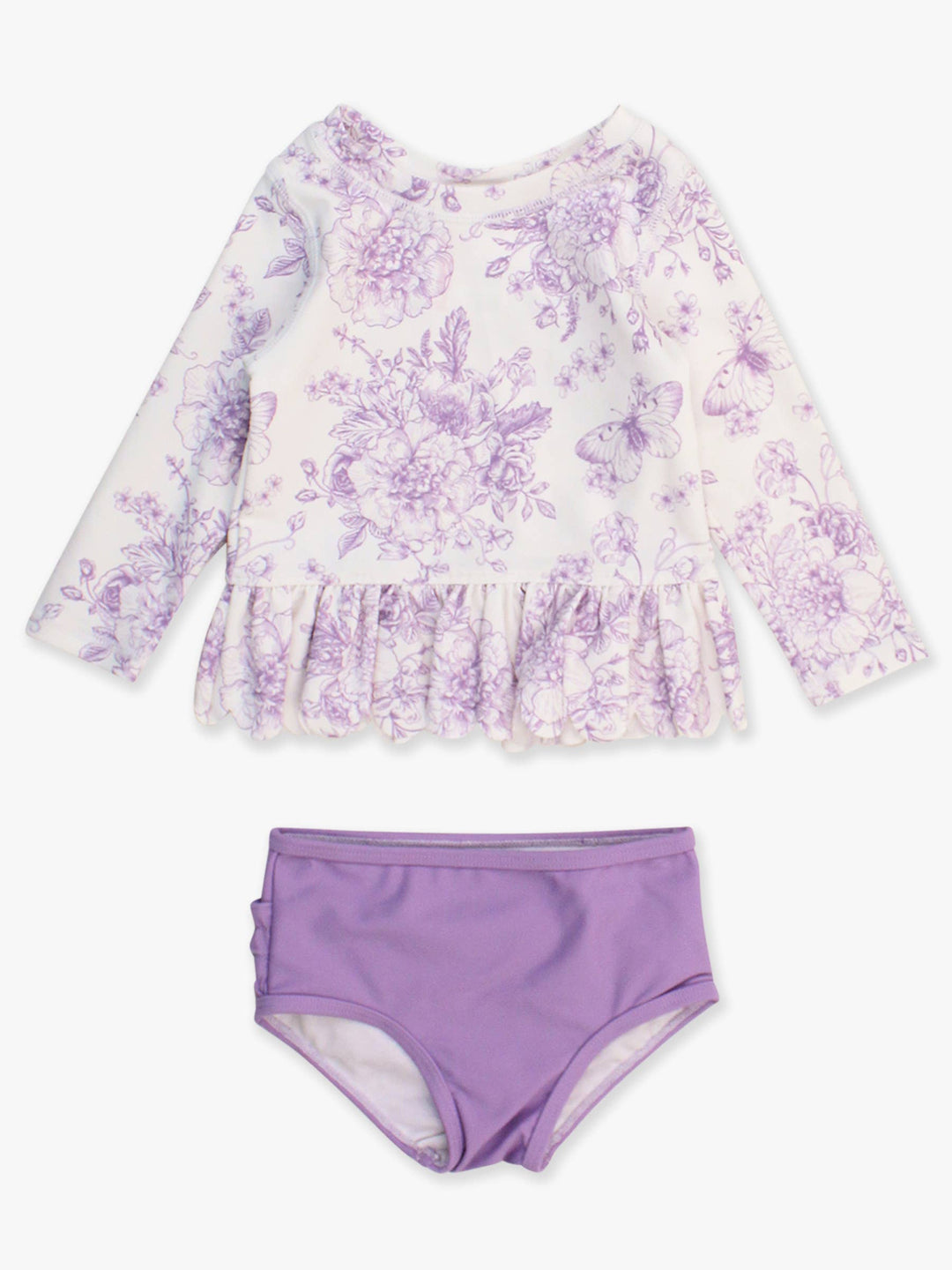 Purple Toile 2PC Rash Guard Swimsuit Set - RuffleButts