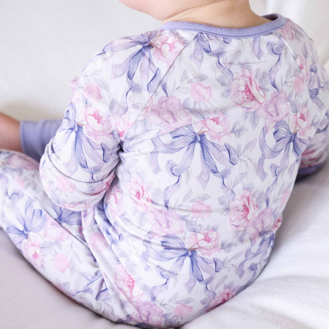 Lavender Bows & Roses Convertible Zip Romper - Caden Lane