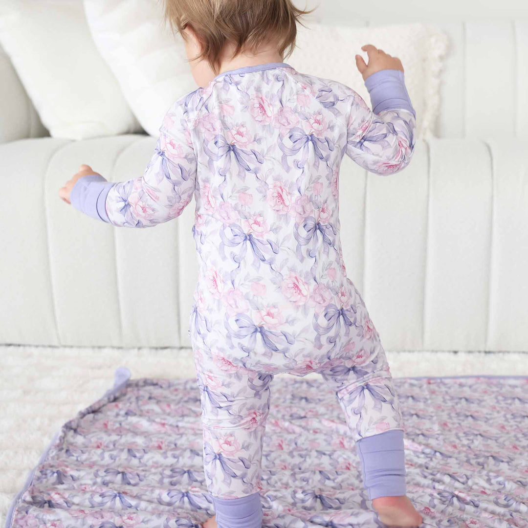 Lavender Bows & Roses Convertible Zip Romper - Caden Lane