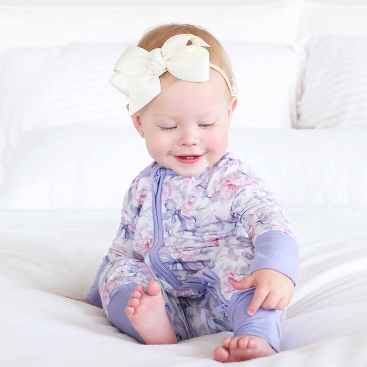 Lavender Bows & Roses Convertible Zip Romper - Caden Lane