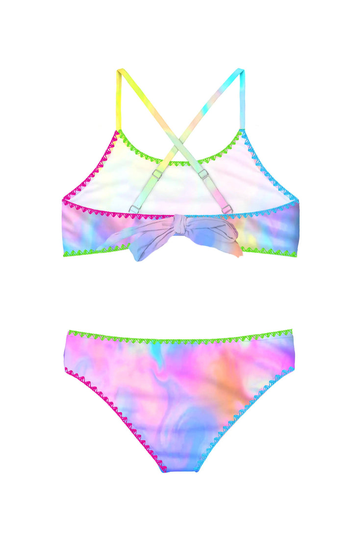 Luna Marble Print Bikini Swimsuit Set with Embroidered Trim
