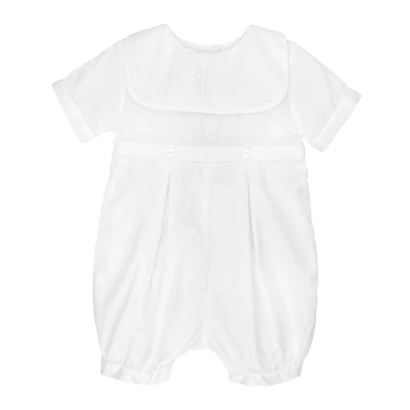 Boys Embroidered Cross Christening Romper & Hat Set - Petit Ami