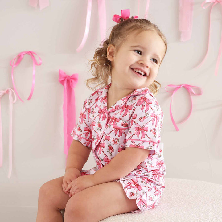Shorts Pajama Set Pink Bows - Caden Lane
