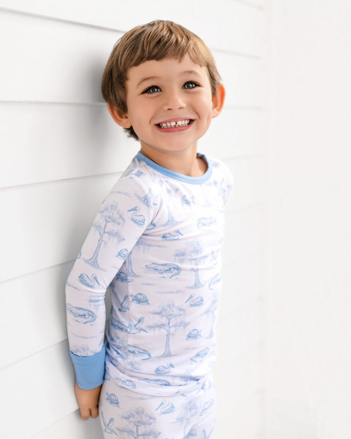 Blue Bayou Toile Bamboo Pajama Set - Pearls & Pelicans