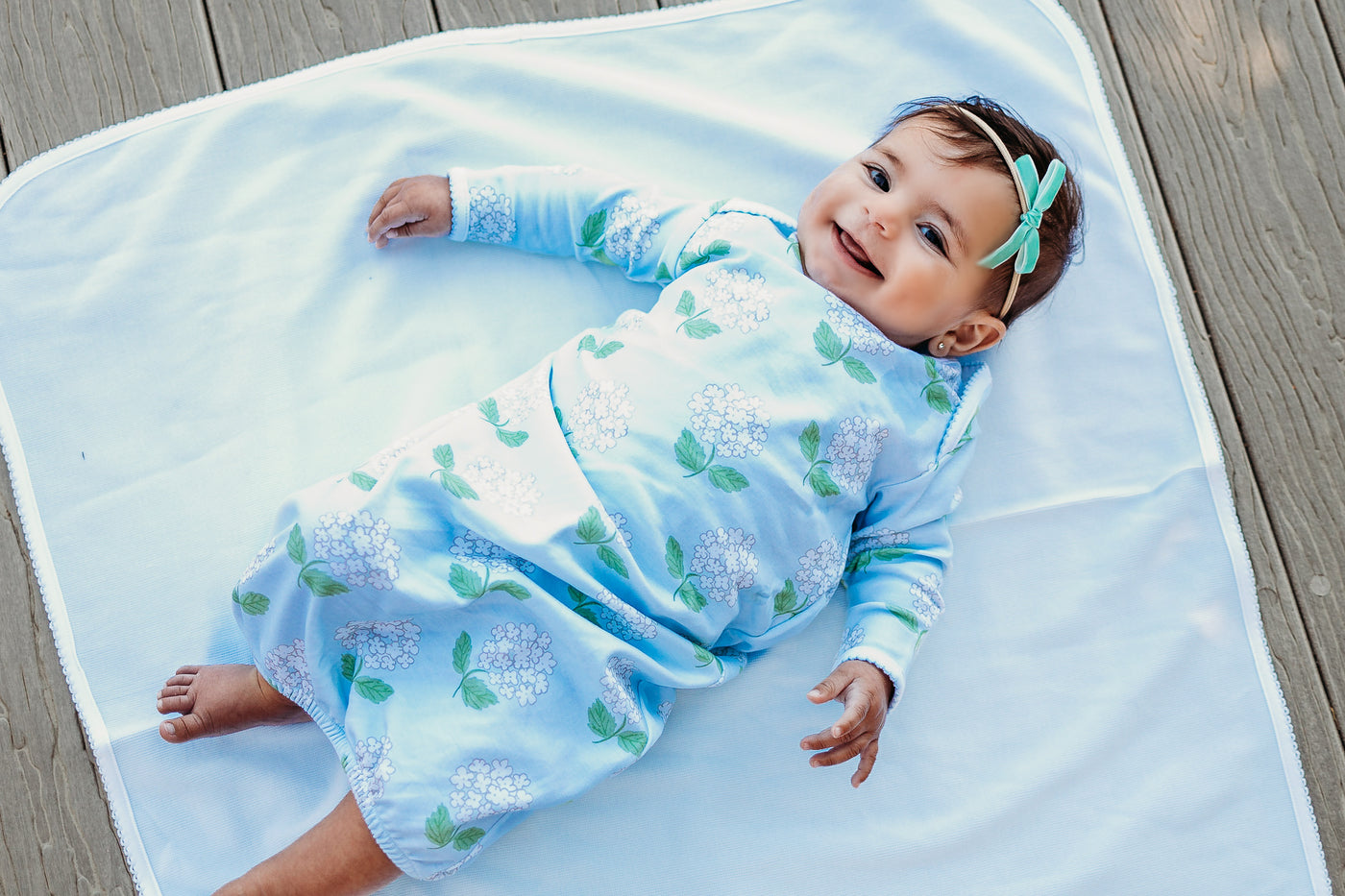 Hydrangea Layette Gown, Hat & Swaddle Set