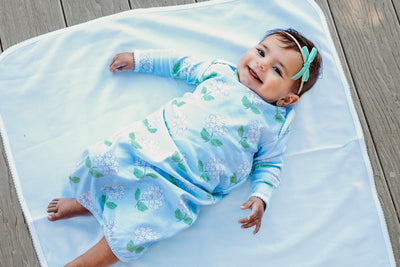 Hydrangea Layette Gown, Hat & Swaddle Set