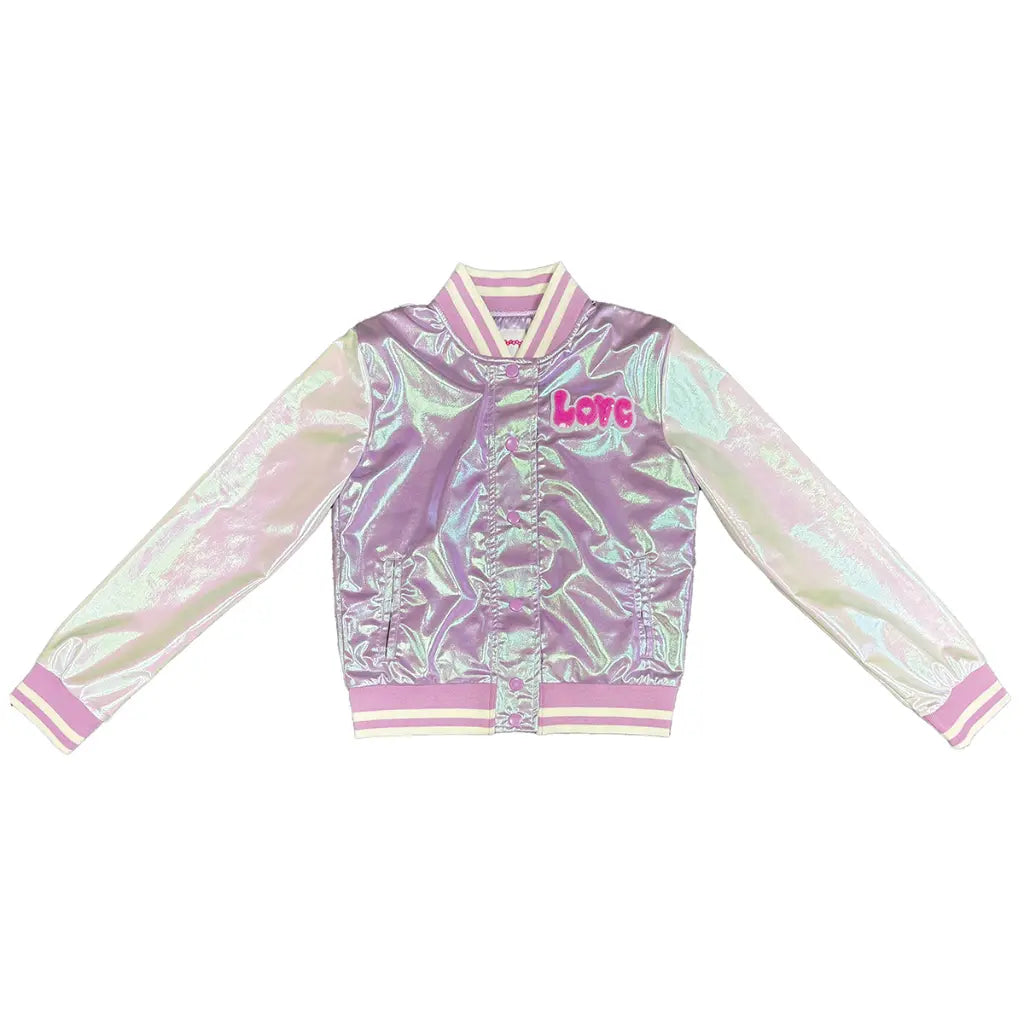 Youth Pink Tiger Metallic Varsity Jacket