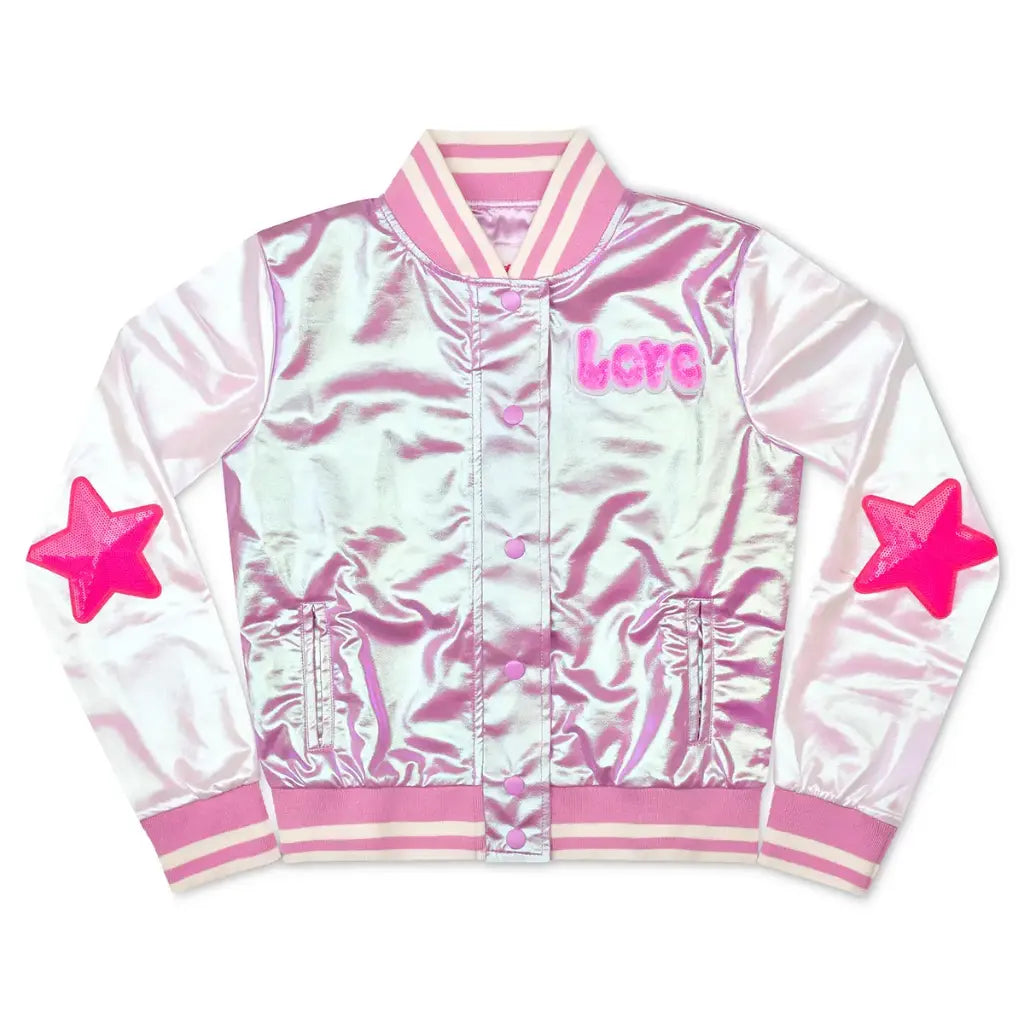 Youth Pink Tiger Metallic Varsity Jacket