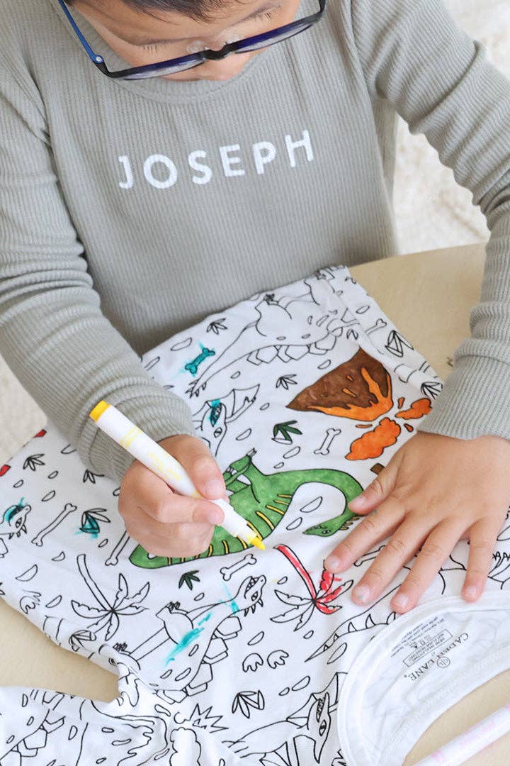 Dinosaur Colorable Two Piece Pajama Set  - Caden Lane