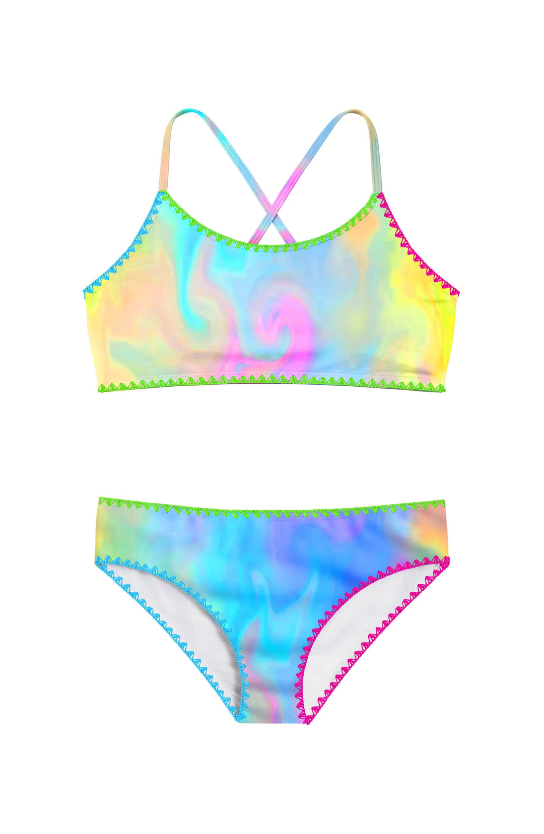 Luna Marble Print Bikini Swimsuit Set with Embroidered Trim