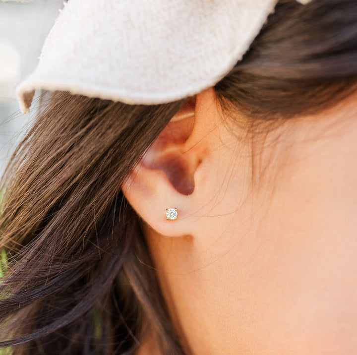 Kids 14K Gold Clear CZ Earrings - Cherished Moments