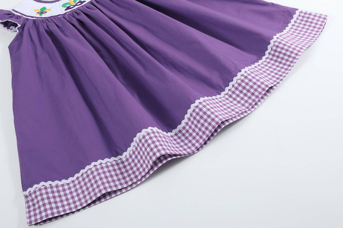 Purple and Gingham Mardi Gras Smocked Bishop Dress - Lil Cactus