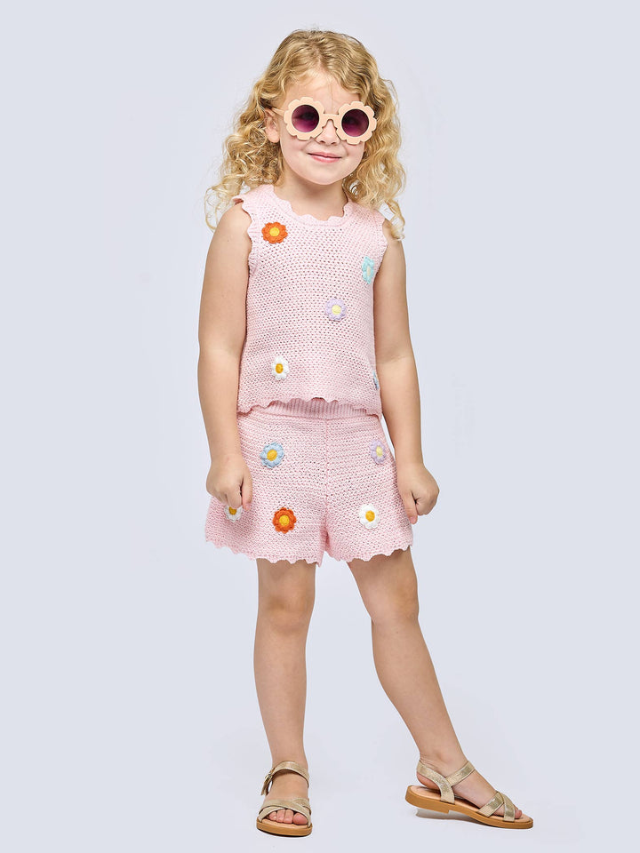 Pink Crochet Flower Short Set - Hannah Banana