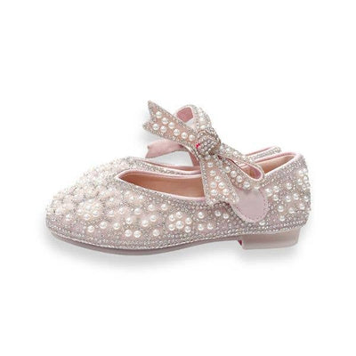 Bow Strap Jewel Pearl Pink Shoes - Doe a Dear