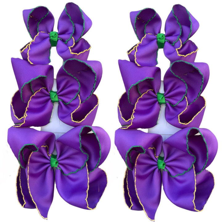 Just For Fun Threads and Co LLC - Mardi Gras Purple Moonstitch Hair Bow