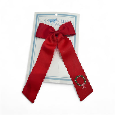 Christmas Wreath Red Scallop Ribbon Bow - Winn & William