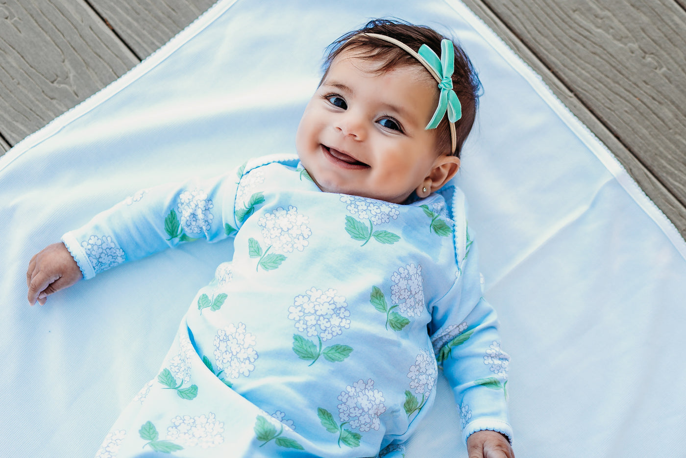 Hydrangea Layette Gown, Hat & Swaddle Set