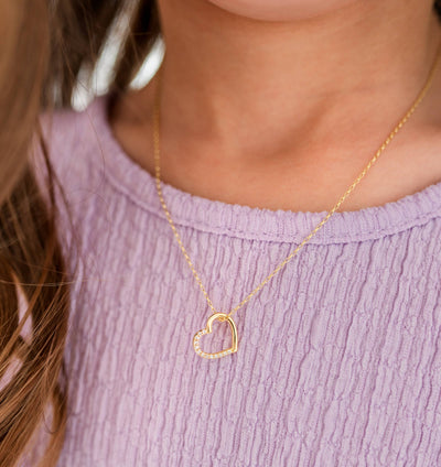 Children's 14K Gold Floating Heart Necklace for Kids: 14 inch