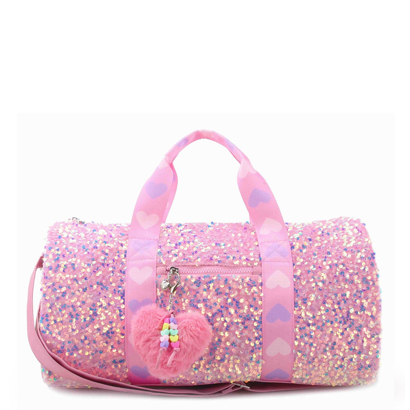 Sequin Large Barrel Duffle Bag with Heart Charm - OMG Accessories