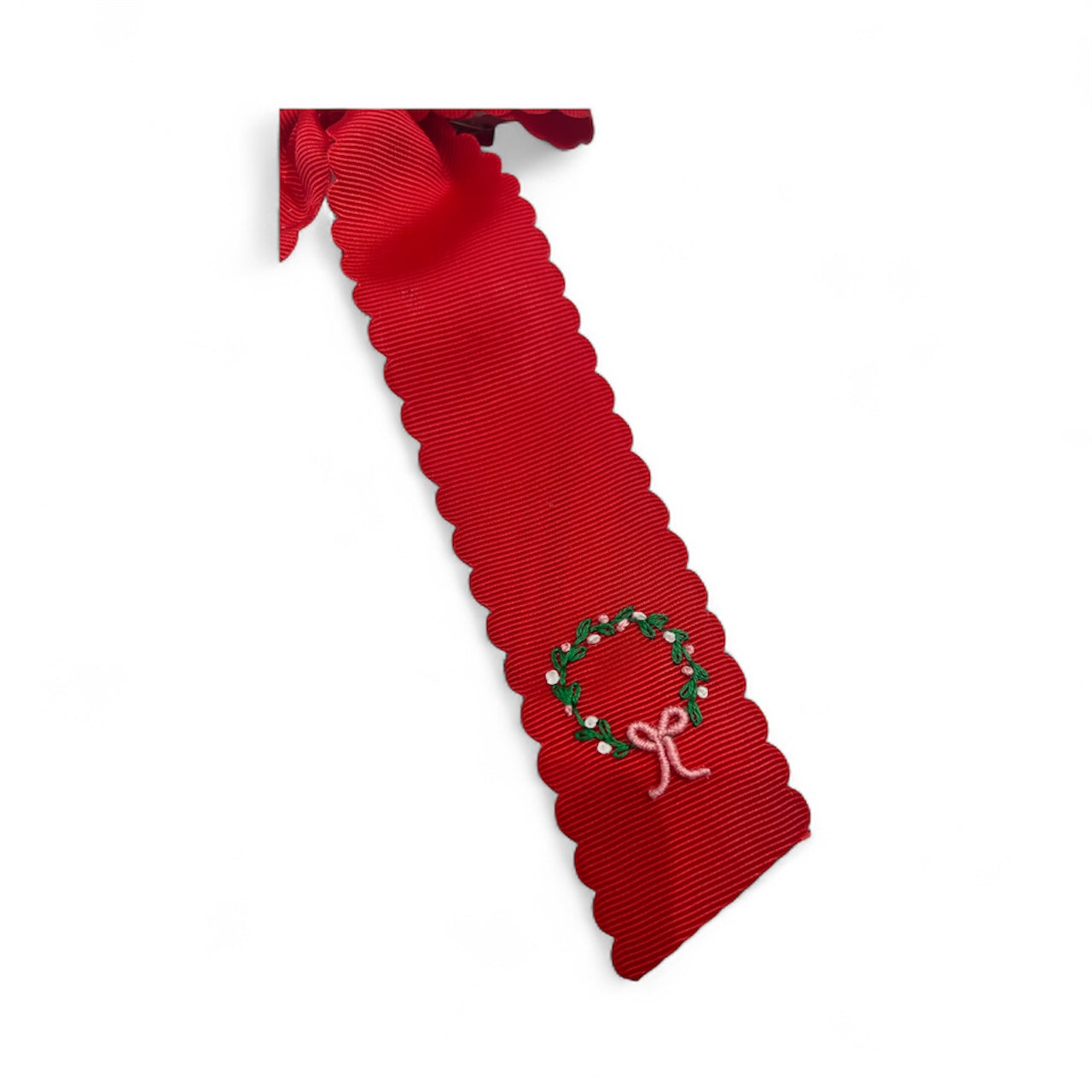 Christmas Wreath Red Scallop Ribbon Bow - Winn & William