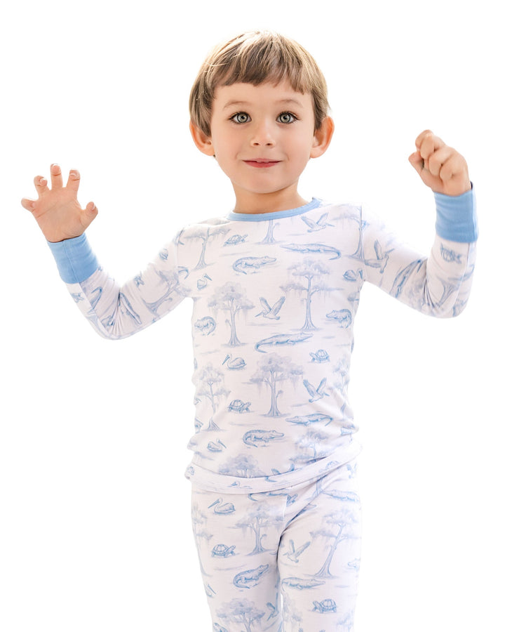 Blue Bayou Toile Bamboo Pajama Set - Pearls & Pelicans