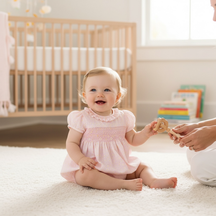 Girls Pink Smocked Daisy Collection - Lulu Bebe