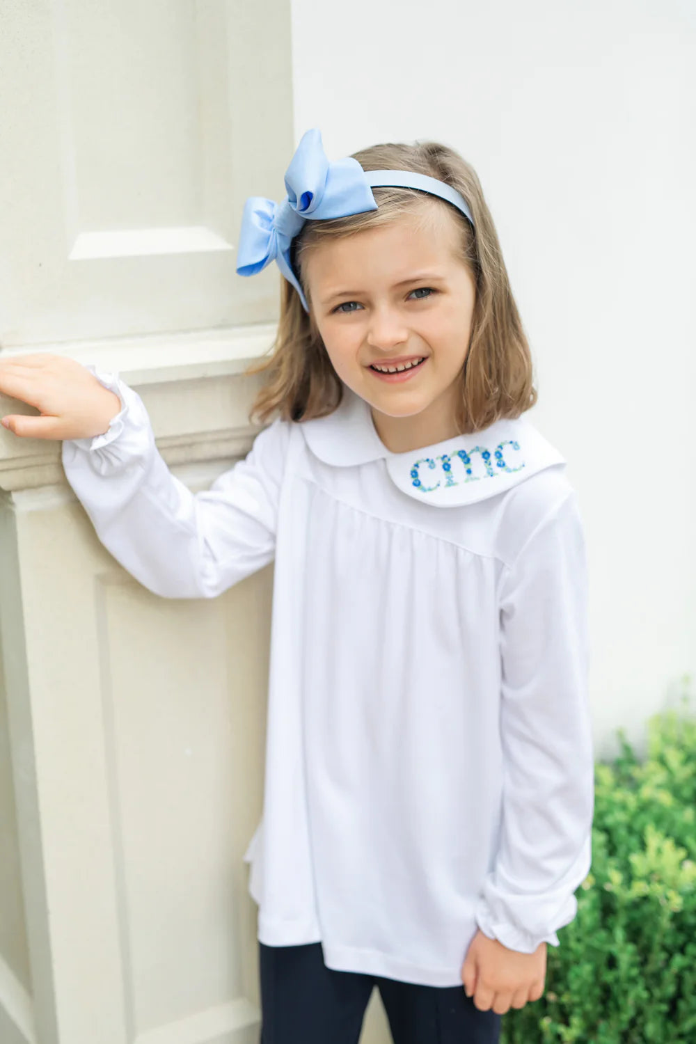 Girls White LS Peter Pan Shirt - Lila & Hayes