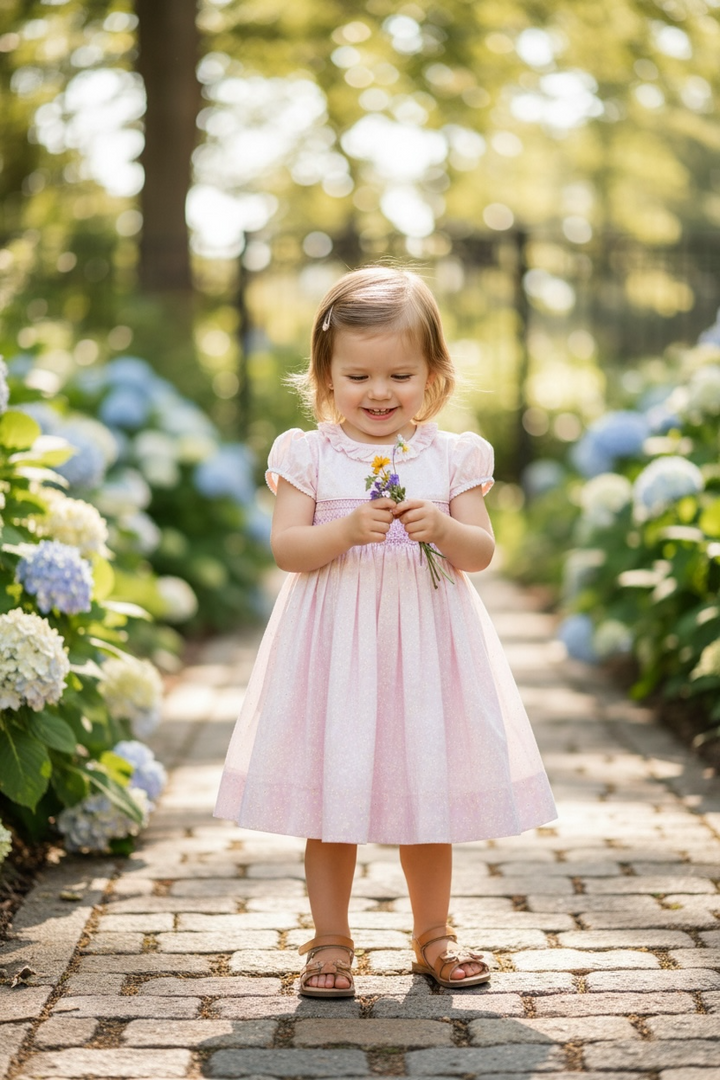Girls Pink Smocked Daisy Collection - Lulu Bebe